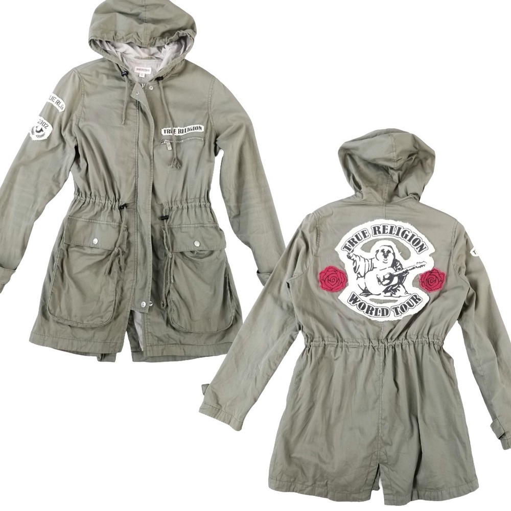 True Religion Parka Jacket Women's S Cargo Khaki Military World Tour 2002 Rare